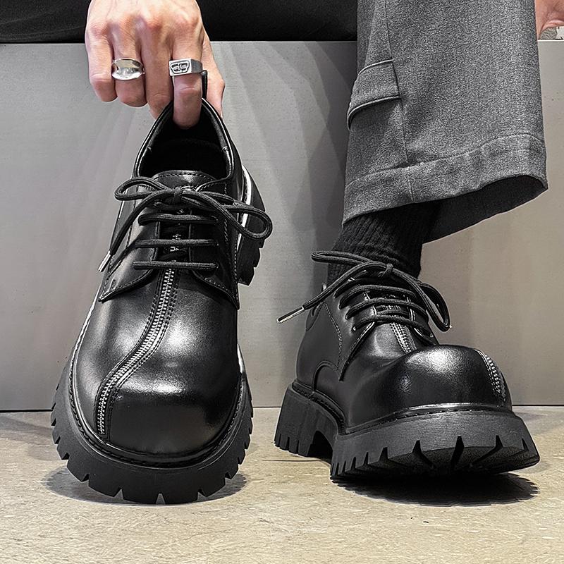 Fashion Casual Thick Soled Men's Leather Shoes Classic Designer Luxury Style Business and Office Black Hot Selling Derby Shoes Quality