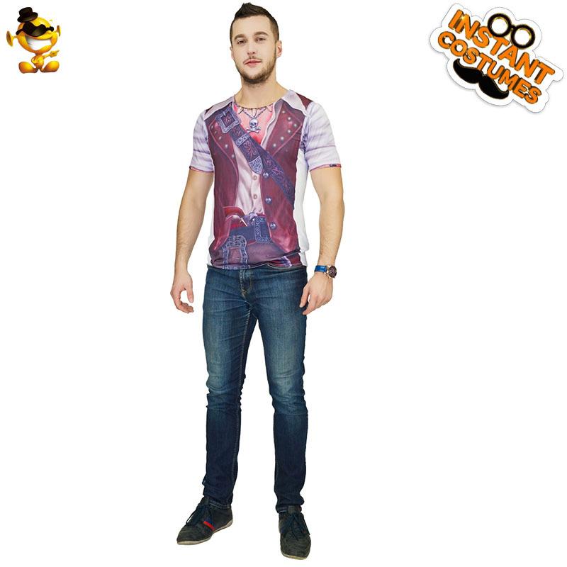 Halloween pirate costume digital print men s shirt masquerade cos party pirate costume stage performance costume M