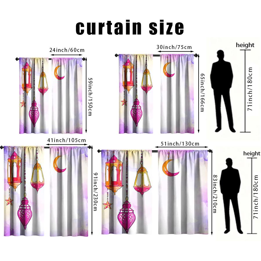 Set Of 2 Watercolor Lantern Crescent Star Curtains Ideal Ramadan Eid Window Decor Vibrant Home Living Room Bedroom Curtain Polyester Perfect For Great