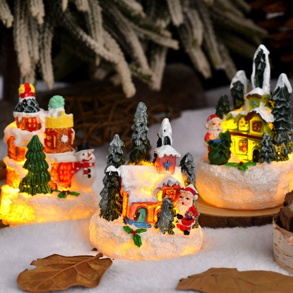 Resin House Statue Light Cute Santa Claus Snowman Lamp  Venue Layout Props