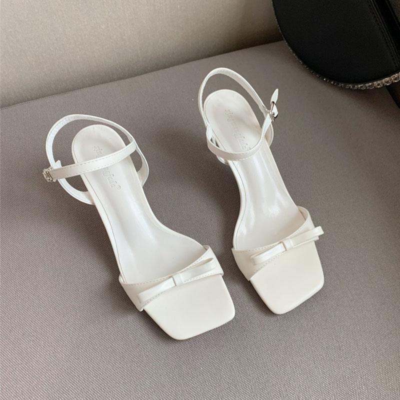 Fashion Luxury Female Butterfly-Knot Ladies Thin Heels Sandals Shoes Fashion Round Toe Footwear Elegant Women Heeled Sandals Shoes
