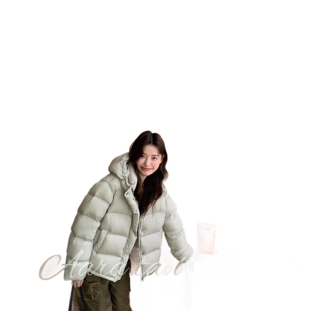 New white duck down hooded short down jacket women's loose bread jacket thickened warm jacket
