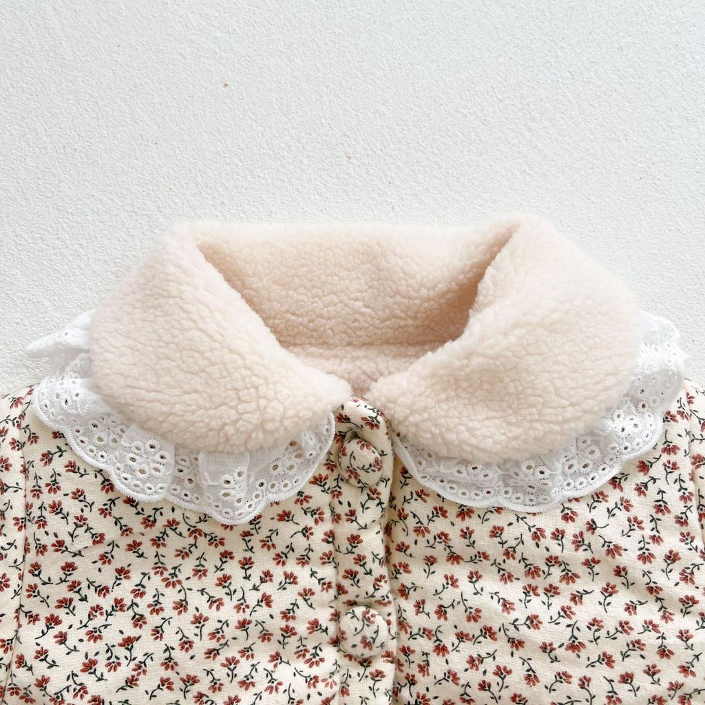 Baby Girls 0-3 Years Korean Floral Quilted Padded Winter Coat with Fleece Lining