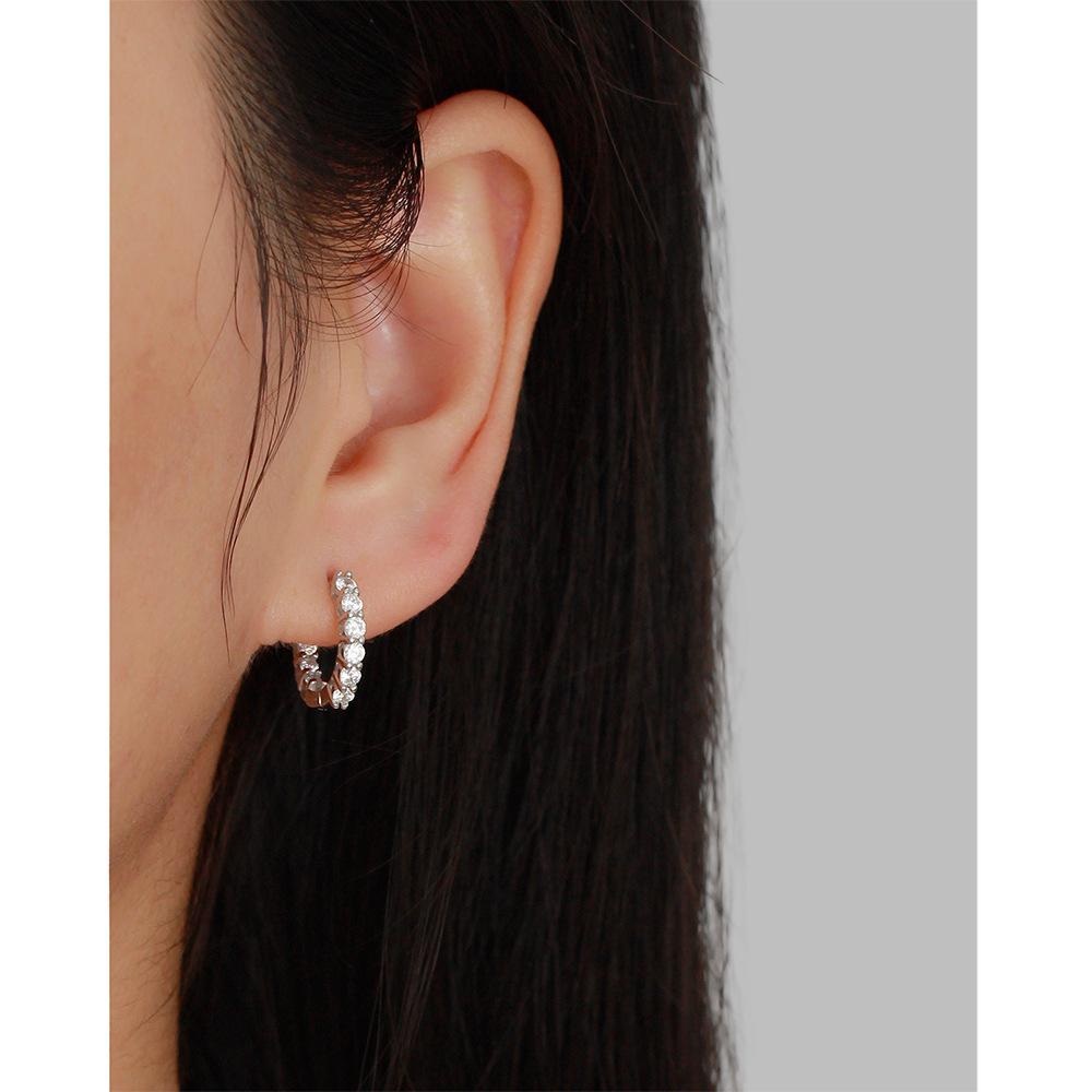 European Luxury S925 Sterling Silver Stud Earrings with Single Row Zirconia Diamonds