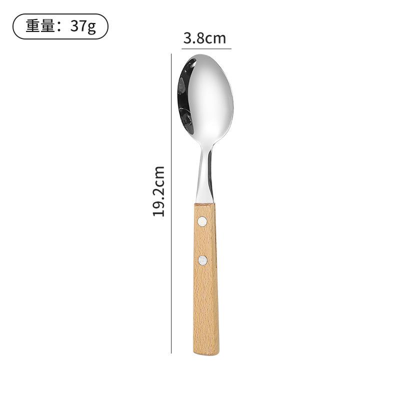 Wooden Handle Stainless Steel Tableware, Knife, Fork and Spoon Four-piece Set, Household Western Food Clip Handle, Steak Knife, Fork and Spoon