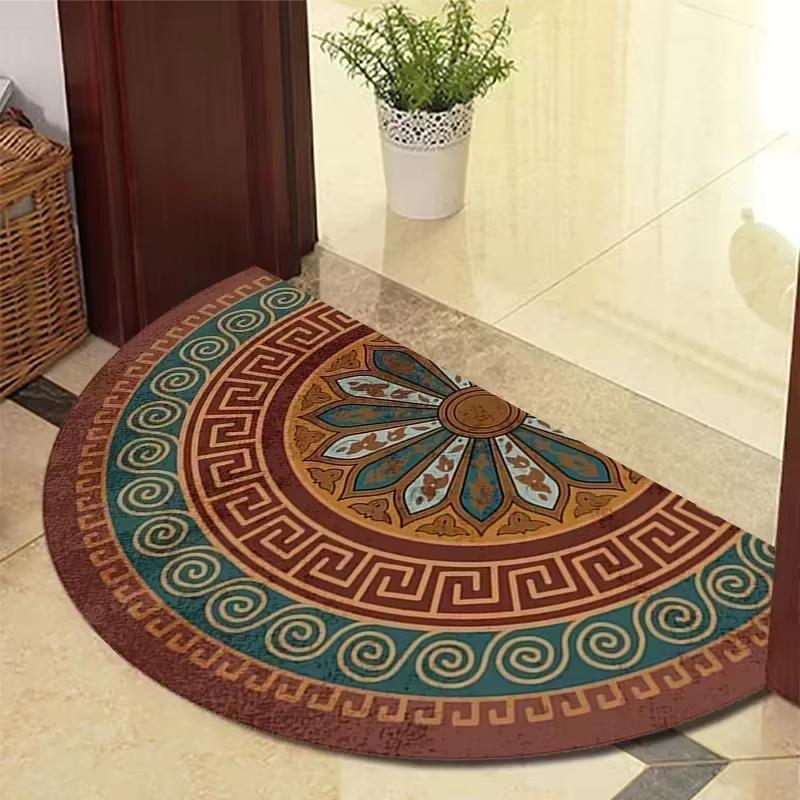 Flannel Semi-Circular Carpet, Entrance Door Mat For The Living Room, Bathroom Water-Absorbing And Anti-Slip Floor Mat