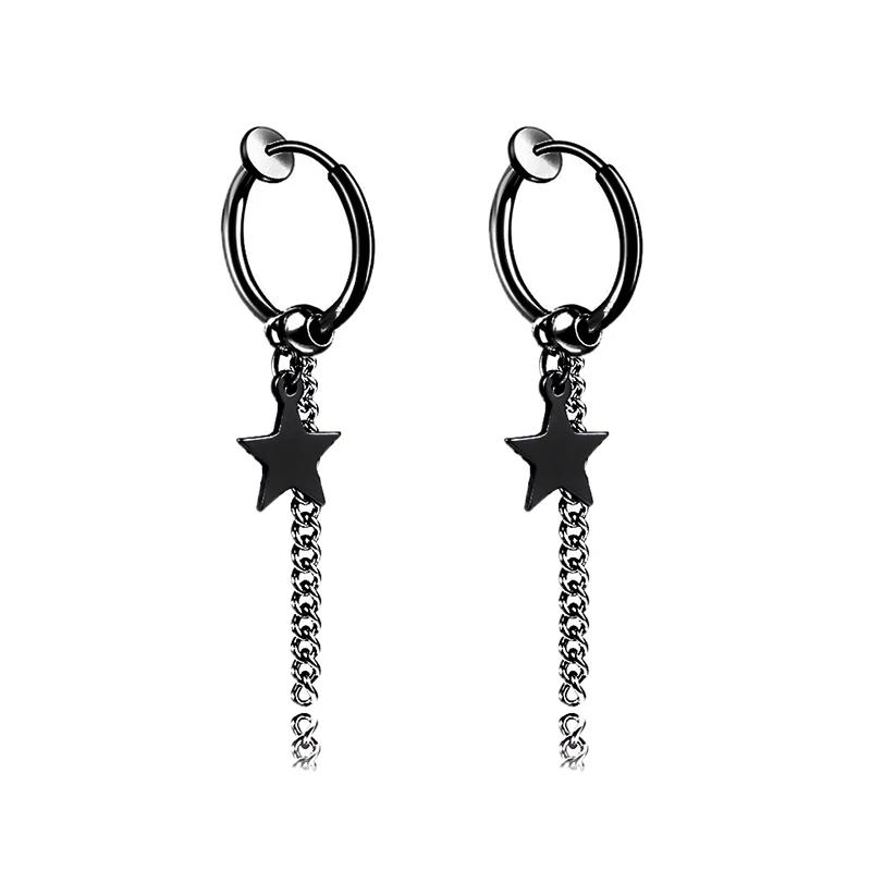 Punk Stainless Steel Chain Hoop Earrings Unisex Goth Pop Hip Hop Pendants Fashion Ear Jewelry Accessories