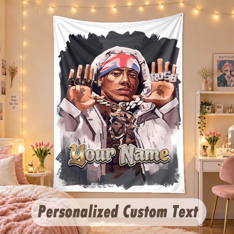 Custom Personalized Tapestry,Central Cee Print Custom Name Text Wall Art Hanging for Bedroom