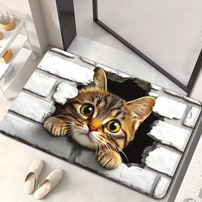 3D Cat Door Mat Rectangular Floor Mat Cute Cat Paw Mat Absorbent Easy To Clean Carpet Suitable Indoor Entrance Kitchen Carpet