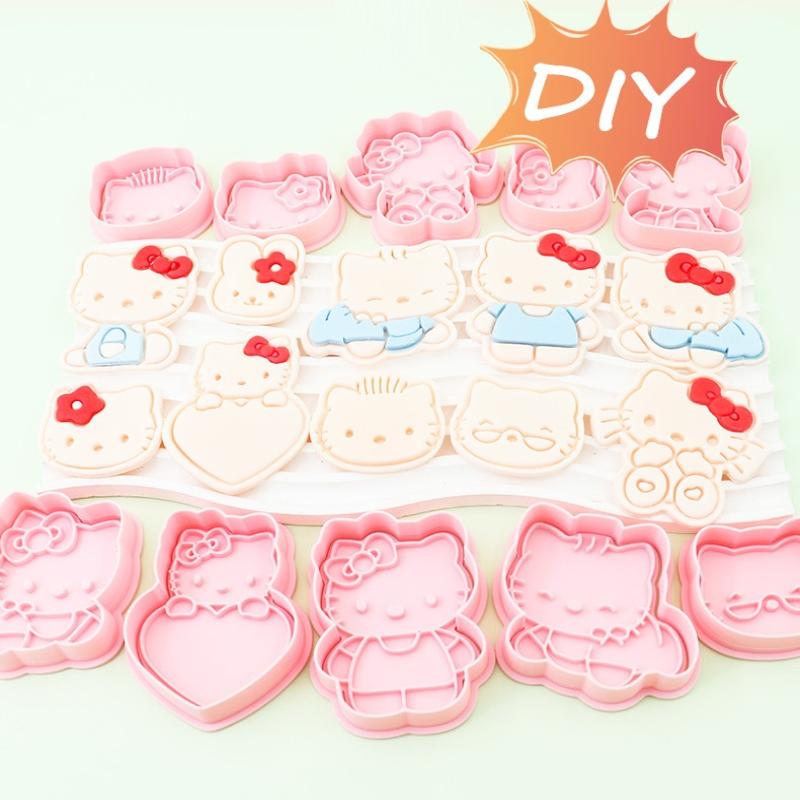 3D Hello Kitty Baking Tool Set Cute Cartoon Cookie Baking Mold Press Cookie Cutter Kitchen Flip Sugar Baking Tools