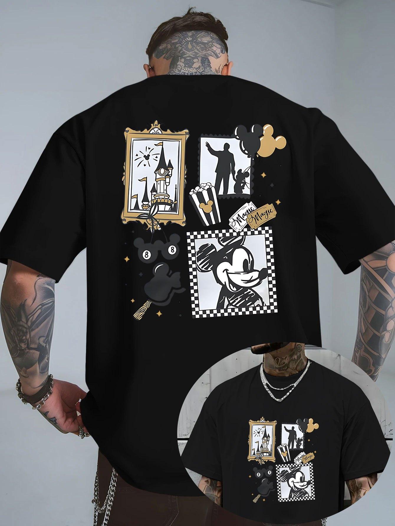 CHARM CLOTHINGS Zomer 2025 Heren Disney Mickey Mouse Patroon T-shirt Dagelijkse Vrije Tijd en Thema Activiteiten Kleding 100% Puur Katoen Bedrukt T-shirt M