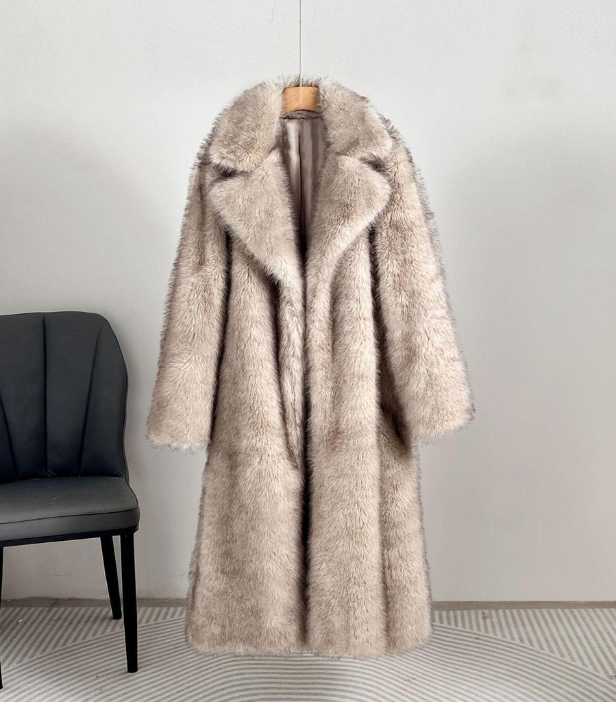 Women's Long Faux Fur Lapel Coat - European & American Autumn/Winter Style