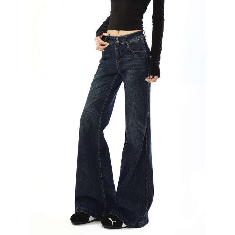 

Women s Plus Size High Waist Blue Flare Jeans - Non-Stick, Retro, Slimming, Autumn Collection L глубокий/синий