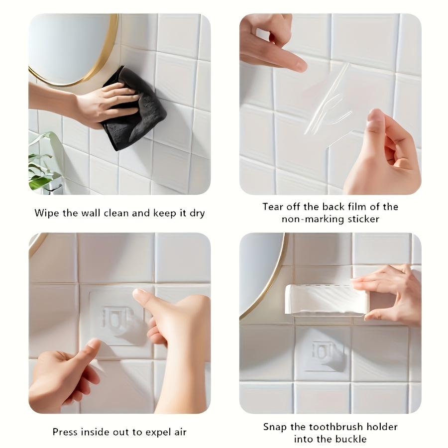 5-Slot Toothbrush Holder with Lid, Self-adhesive Wall Toothbrush Storage Rack, Suitable for Dormitories and Showers, (Excluding Toothbrush)