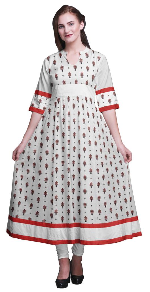 Bimba Gold Leaves & Peony Floral Printed Womens AnarkaliA  KurtiA  Kurta Flared Maxi Blouse