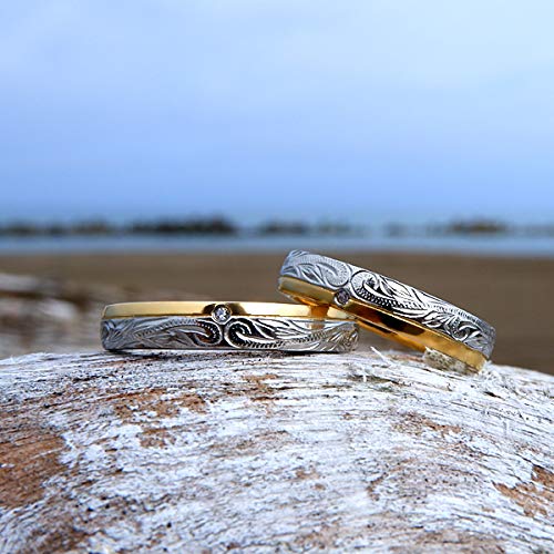 July Hawaiian Jewelry Ring with Scroll and Cubic Zirconia Stones, Men's and Women's, Hypoallergenic, Surgical Stainless Steel, Size 5