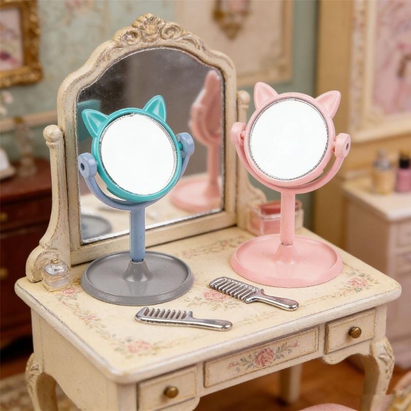 1:12 Scale Doll House Miniature Vanity Mirror With Comb Set For Realistic Scene Setting Decoration Doll Accessories