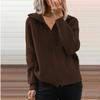 Women's Striped Knit Zip Cardigan: Autumn-Winter Loose Fit, Long Sleeve, Turn-Down Collar