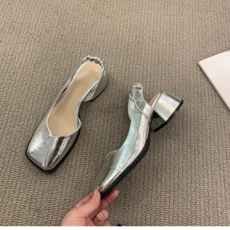 Sandale de vară cu vârf pătrat pentru femei Design de modă Slingbacks cu bandă elastică pentru doamne Pantofi de petrecere decoltați pentru doamne