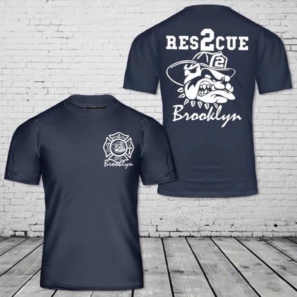 Rescue 2 With Fire Fighting Bulldog - Brooklyn New York Fire Department T-Shirt XXL