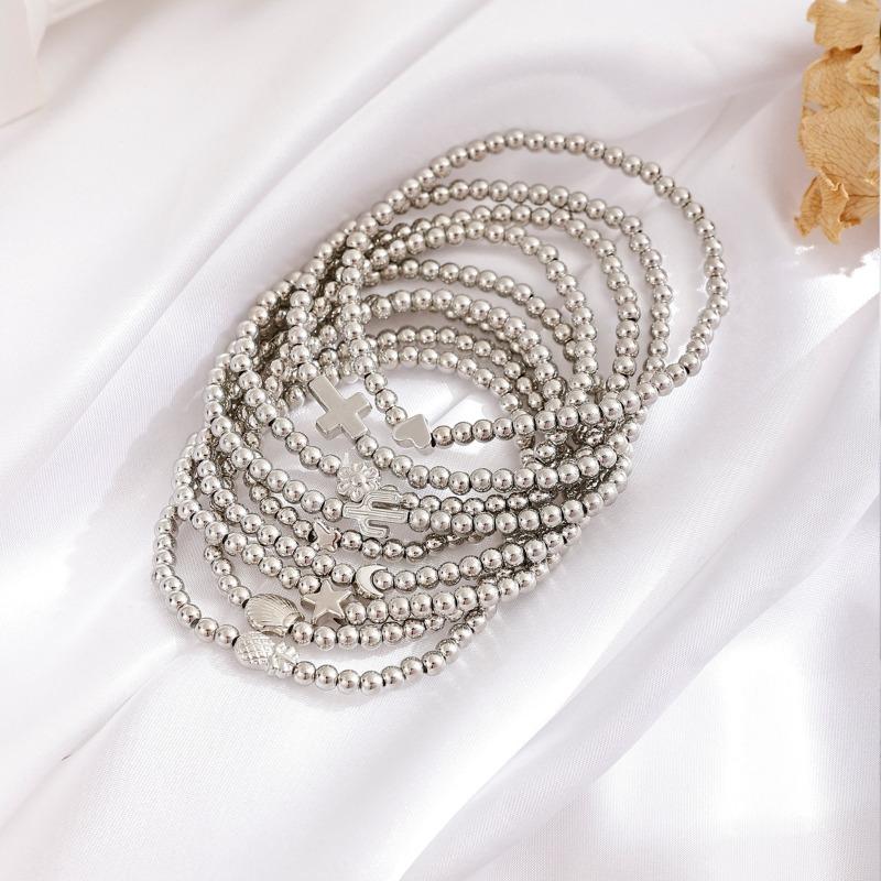 

Браслет с крестом из бусин Модная простая бижутерия Персонализированный браслет с цветком и золотой фасолью Женский