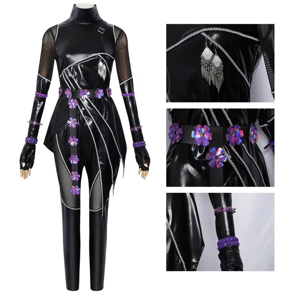 Kpop Demons Hunters Rumi Cosplay Costume Wig Black Leather Battle Suit Adult Women Coat Pants Belt Gloves Halloween Party