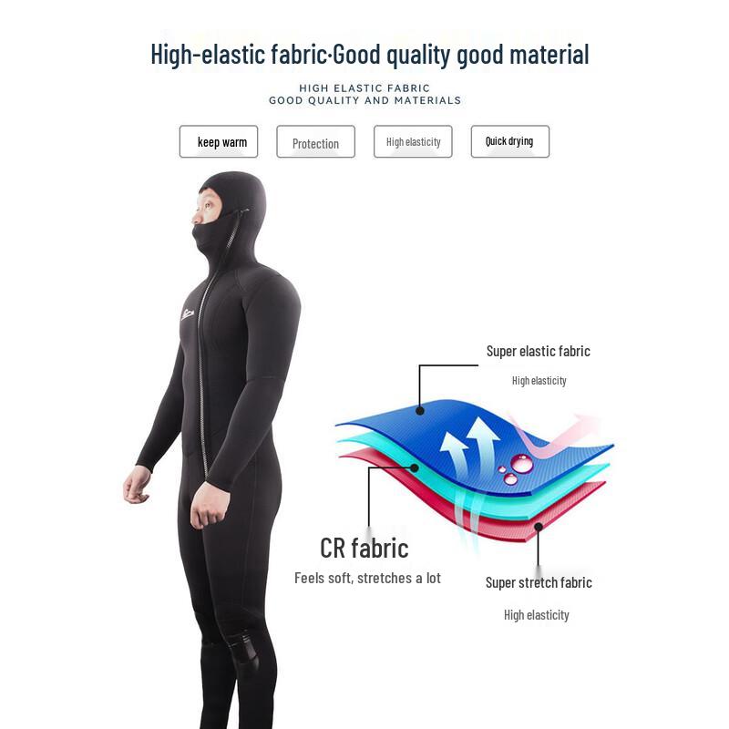 WATERTIME Unisex Hooded Neoprene Wetsuit L