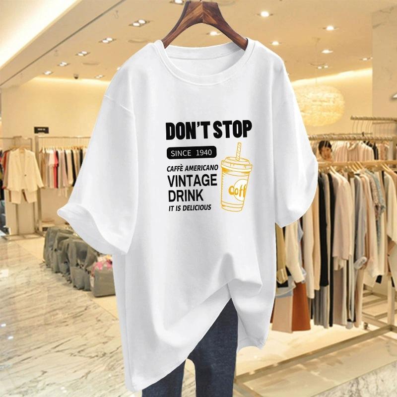 Cartoon Short-sleeved T-shirt Women's Summer New Large Size Loose Medium and Long Half-sleeved T-shirt Pure Cotton Top Bottoming Shirt