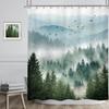 Green Shower Curtain Natural Mountain View Pine Bathroom Decorative Fabric Polyester Waterproof Shower Curtain 90X180CM