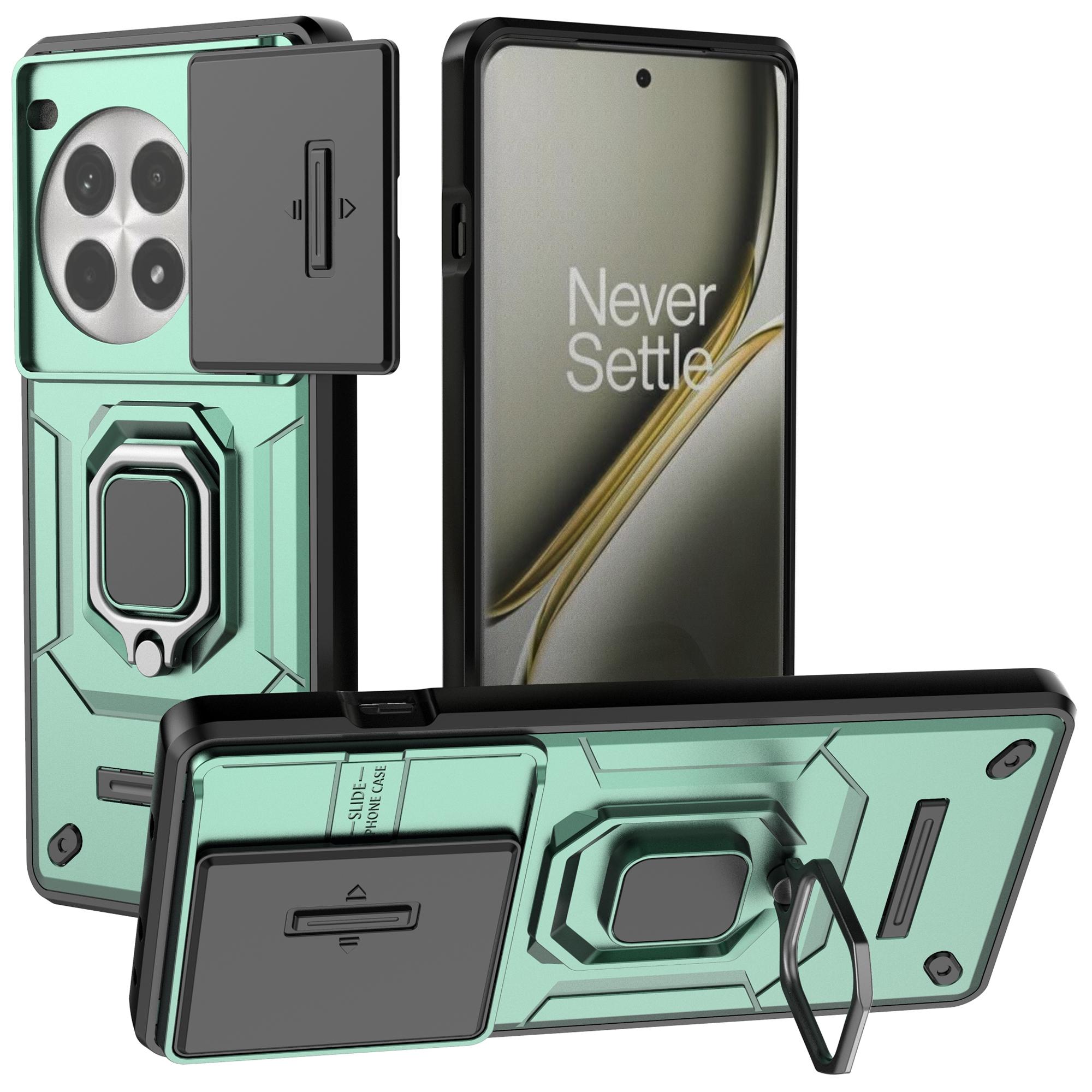 

For OnePlus Ace 3 Pro 5G Case PC+TPU Ring Kickstand Phone Protector with Lens Cover Green
