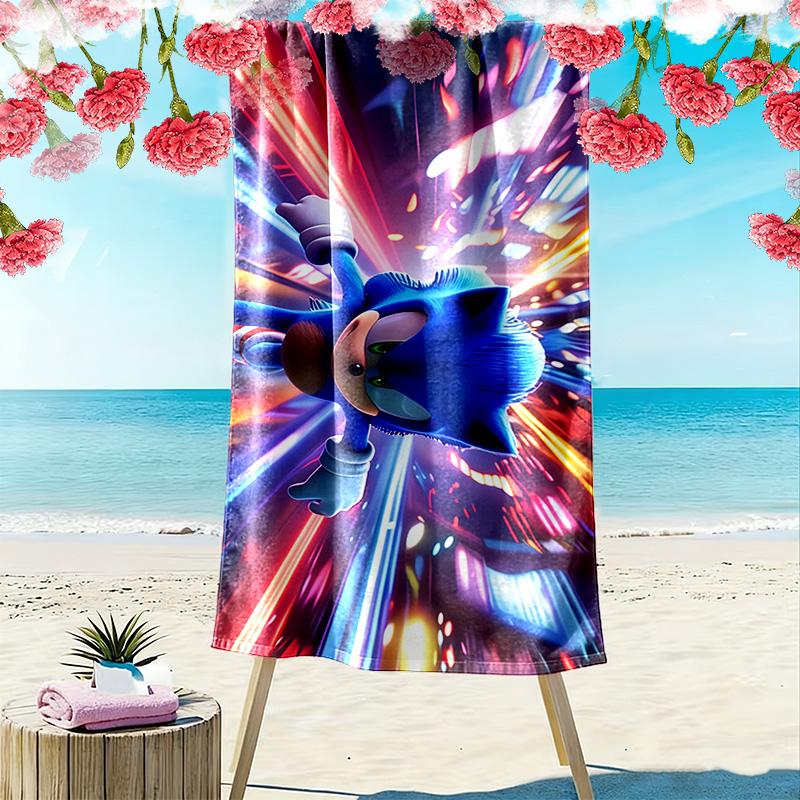 Sonic Action Print Beach Towel, Large Soft Quick Dry Towel for Beach Camping Swimming