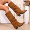 Fashion Slip On High Heeled Knee High Boots Women Autumn Winter High Tube Rider Pointed Toe Thick Heel Long Botas