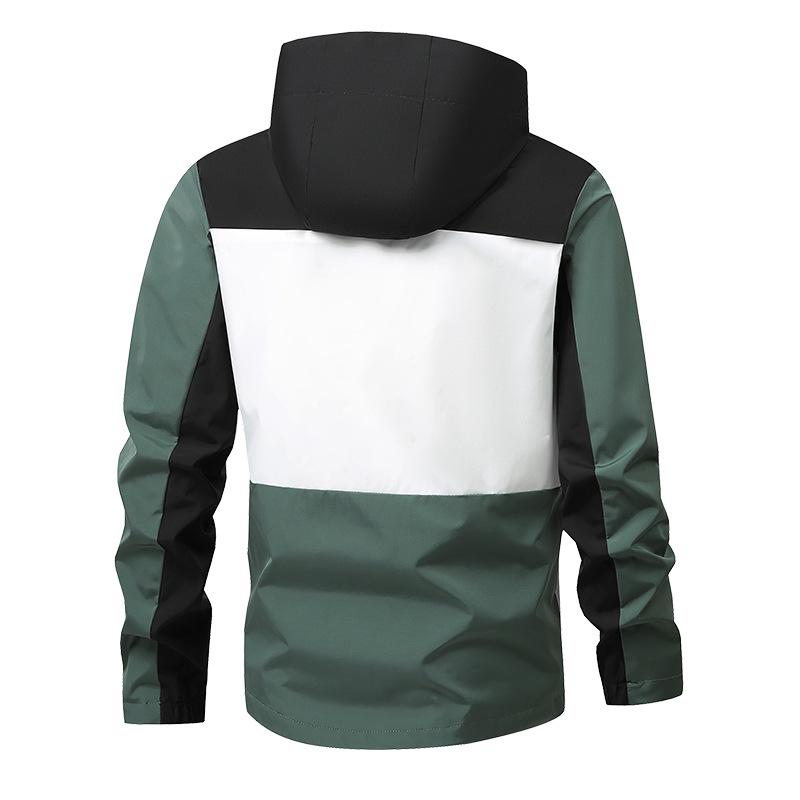Men's European Size Hooded Jacket - Spring/Autumn, Casual, Breathable, Color Block Fashion, Trendy.
