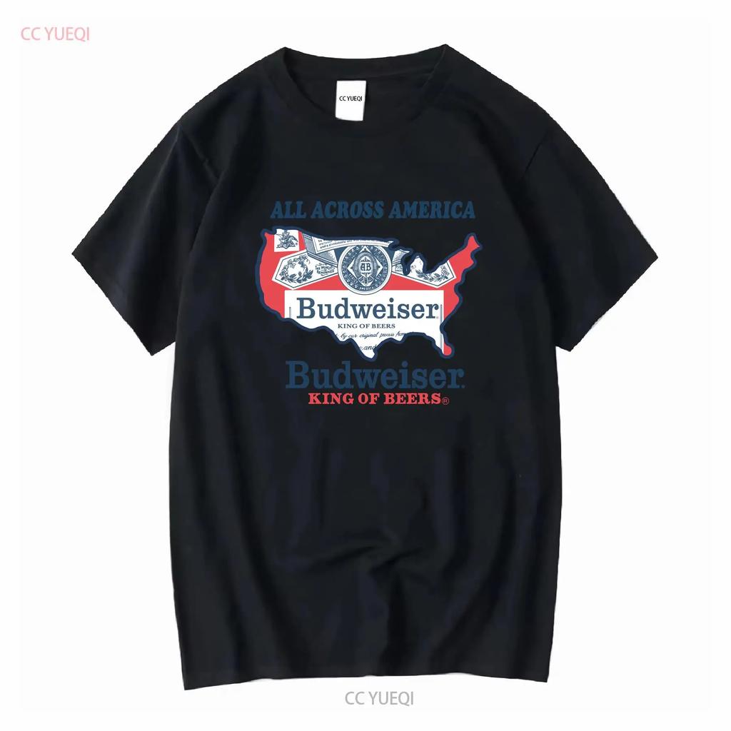 Maglietta Bianca Vintage con Logo Bandiera Budweiser Kv10809 Maniche Lunghe Top Morbido Lavato Vintage per Uso Quotidiano Grafica alla Moda