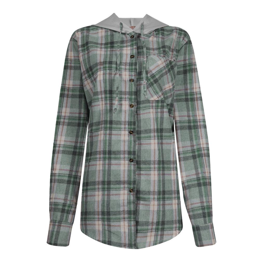 Dámský volný top kostkovaný barevný blok s dlouhým rukávem ležérní dámská halenka, kabát, košile bunda