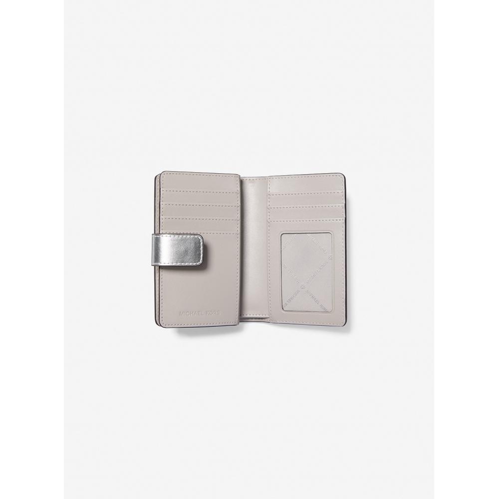Michael Kors Jet Set Travel Billfold Zip Compact Wallet Medium   Mk Signature 35f4stvf6m40 Silver