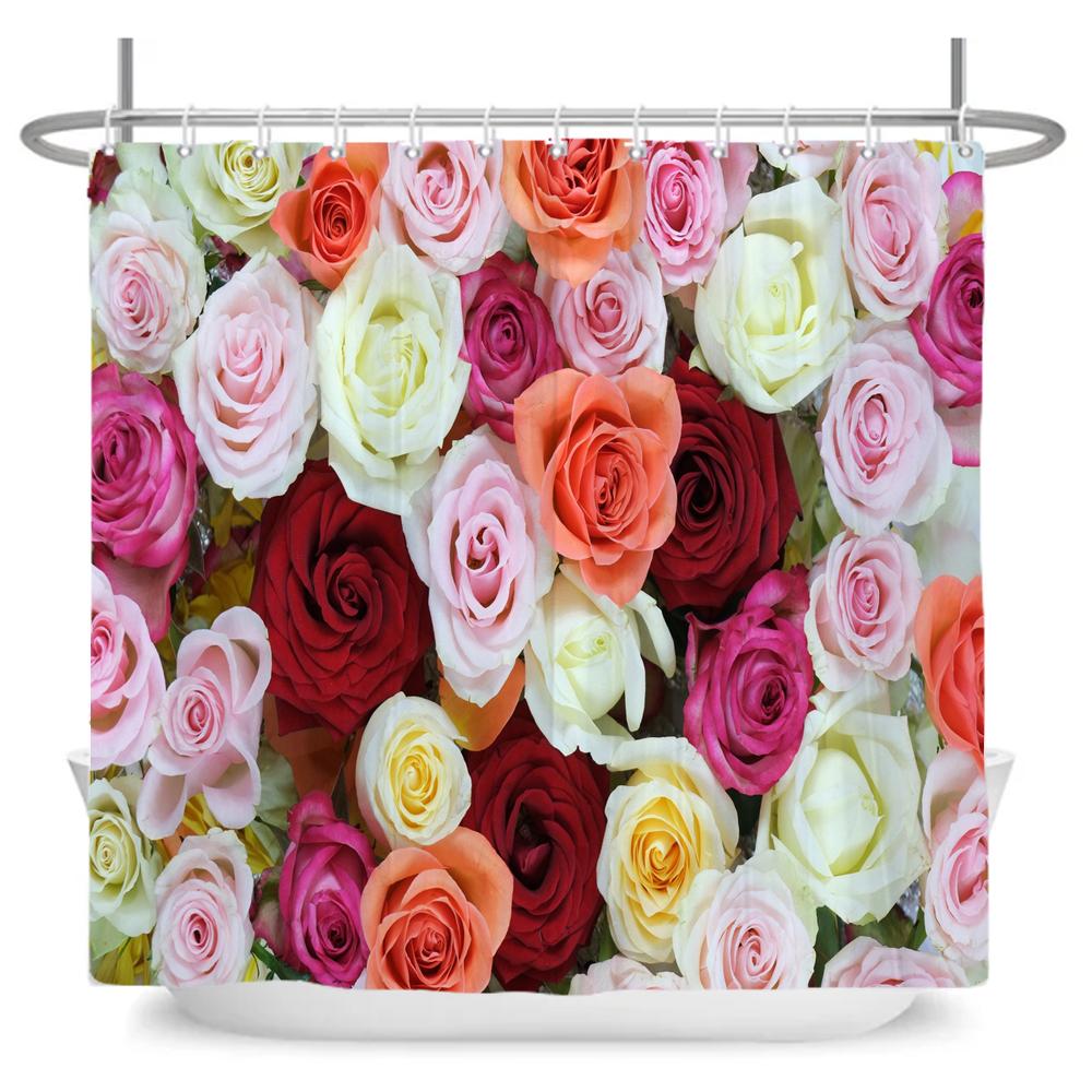 Natural Flowers Butterfly Shower Curtain Morden Art Floral Girl Waterproof Fabric Bathroom Curtain Room Decor Curtain With Hooks