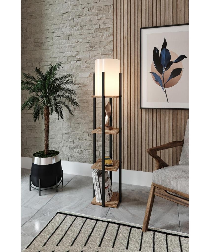 Walnut Wood Finish Floor Lamp with Glass Shelves main image 0