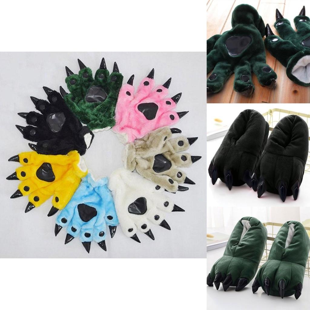 Pantufas Cosplay de Dinossauro Aconchegantes Com Sapatos de Patas de Pelúcia Macia Para Aquecimento de Inverno