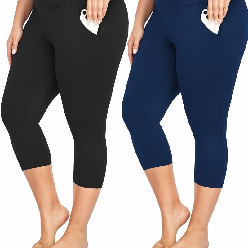 2025 Stylish Plus Size High-Waisted 2-Pocket Capri Leggings 3XL
