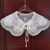 Organza Double Couche Broderie Ordinateur Faux Col à Sangle Nœud Châle Polyvalent Col DIY