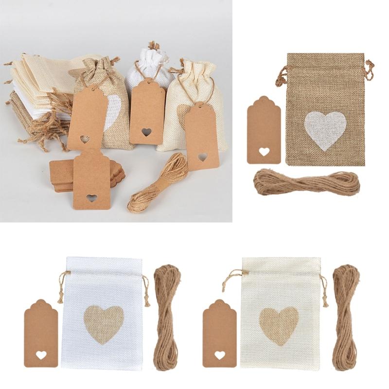 Pack of 51 Love Heart Burlap Bags Stylish Gift Packaging Bag Fashionable Storage Bag for Jewelry and Small Treasures
