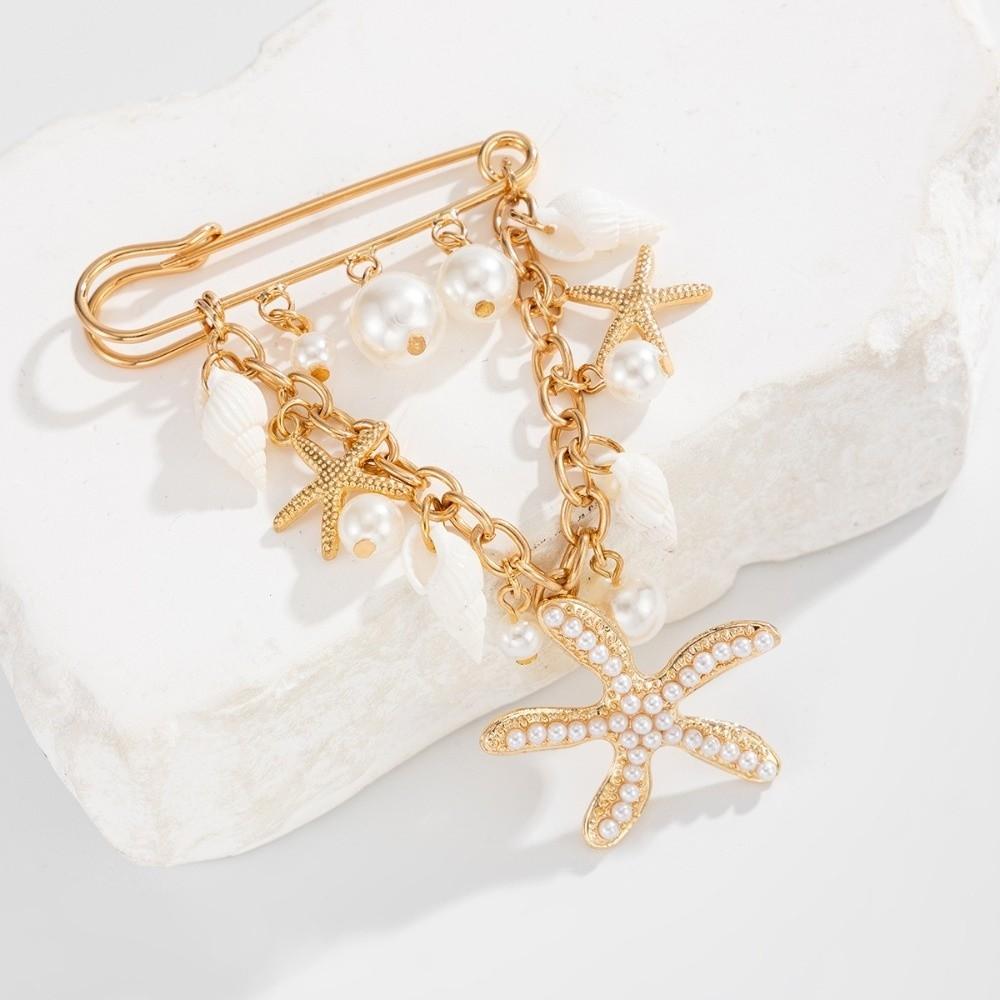 Ocean Style Seashell Brooch Multi-use Pearl Brooch Delicate Gloss Beach Brooch Summer Party