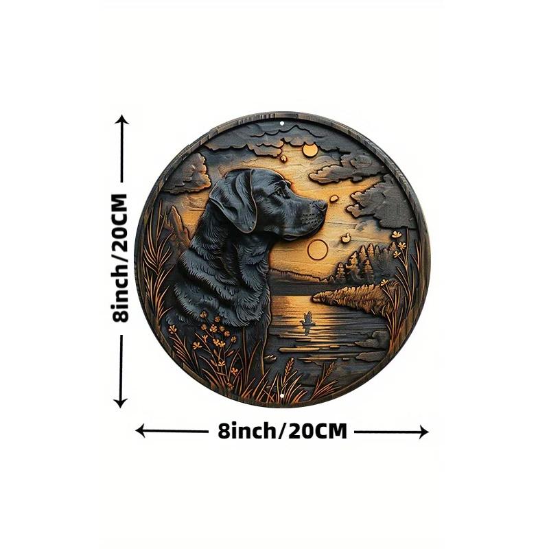 Round Wooden Labrador Retriever Wall Decor, Weather Resistant, Dog Silhouette, Outdoor and Indoor Hanging Art for Door, Wall, Home, Room, Farmhouse