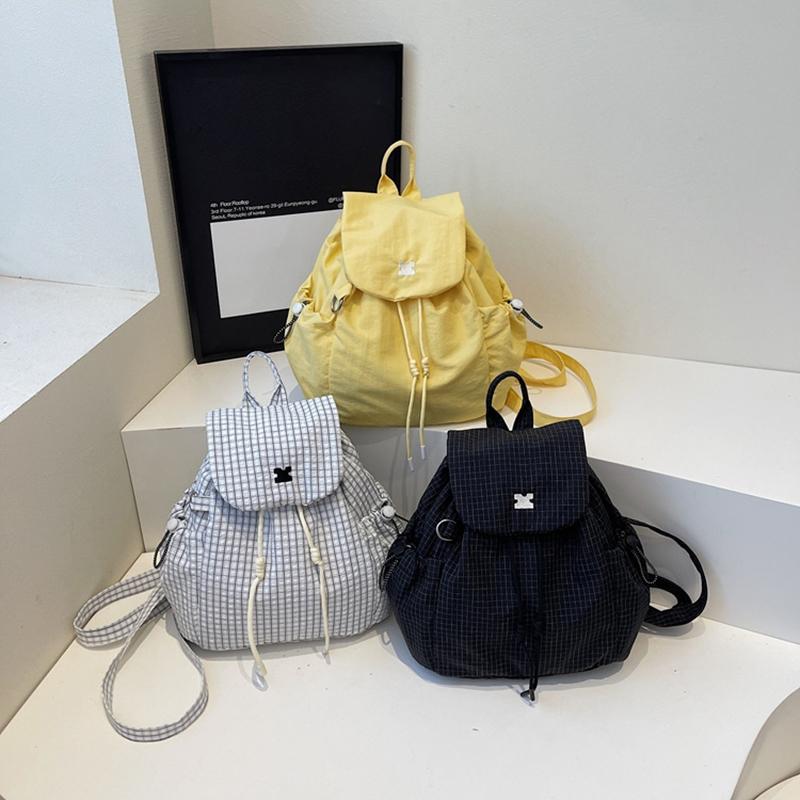 Women'S Stylish Nylon Multiple Pockets Drawstring Backpack Elegant Solid Color Student Small Shoulder Bag Work, Travel & Daily Use CLE