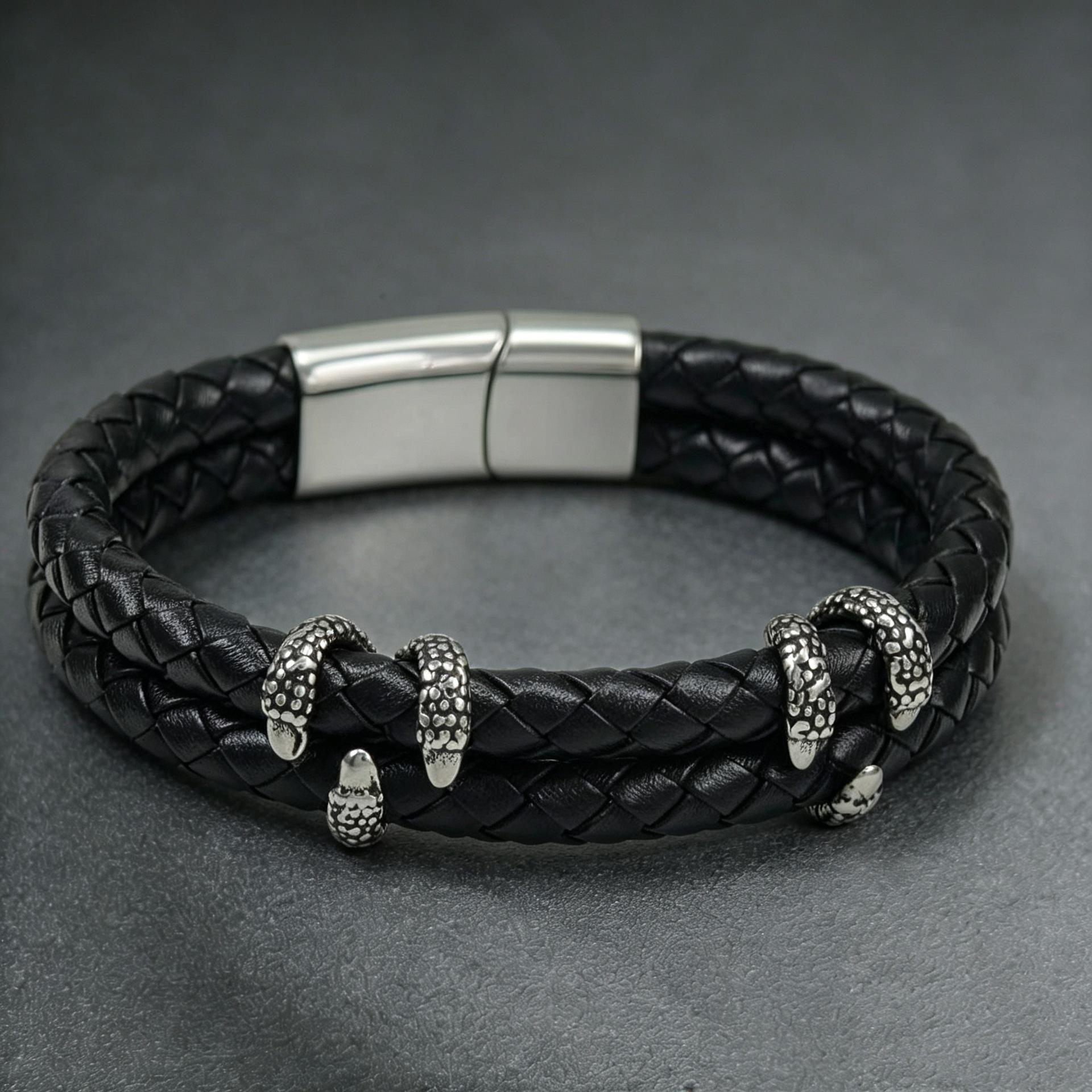 2026 Serpentine Decorative Braided Leather Rope Bracelet, Men s, Bracelet 21CM чёрный