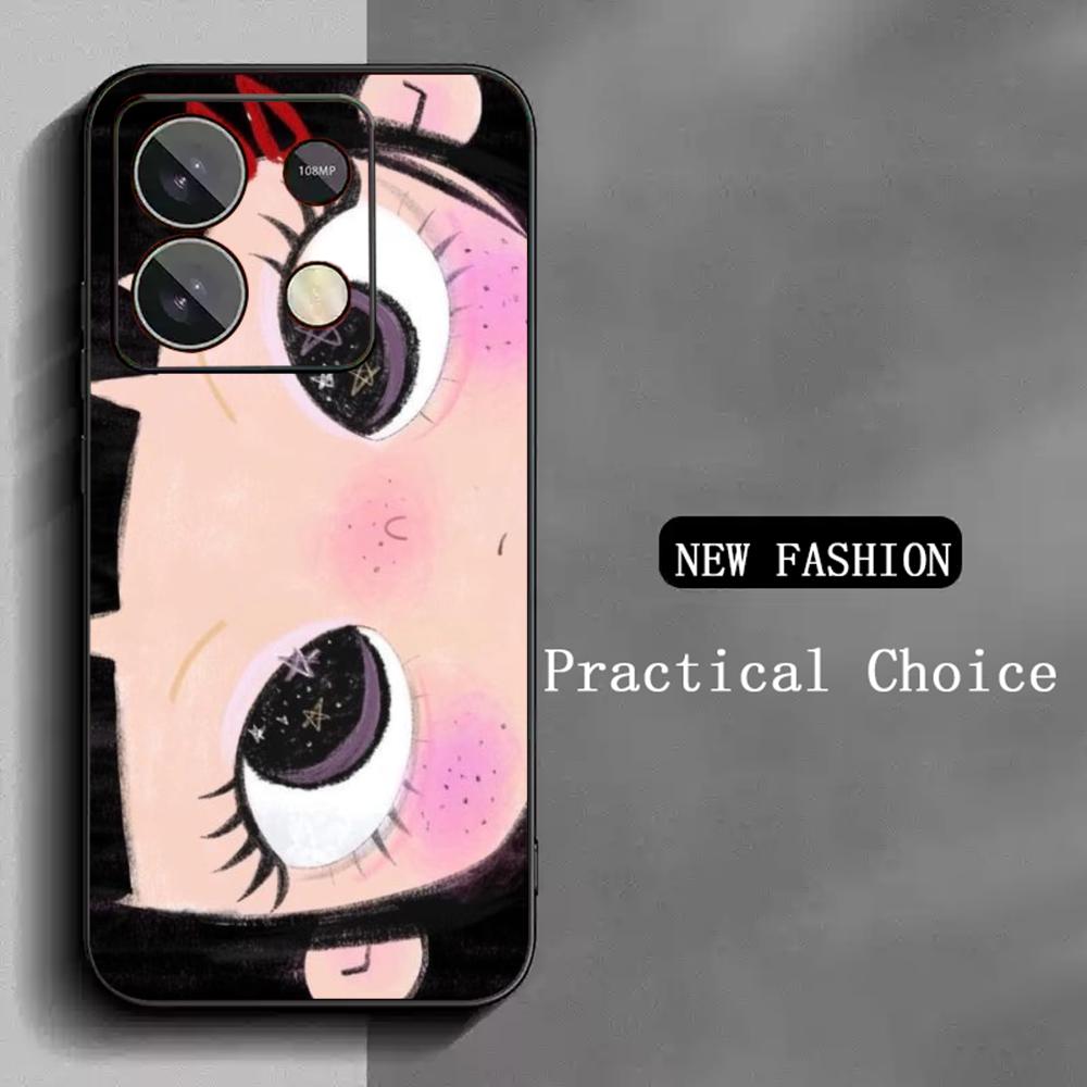 

Cute girl cartoon big eye design Phone Case For Redmi Note 14 13 12 11 Pro Plus S 5G 14C A3 Soft Black Phone Cover Redmi Note 11 4G