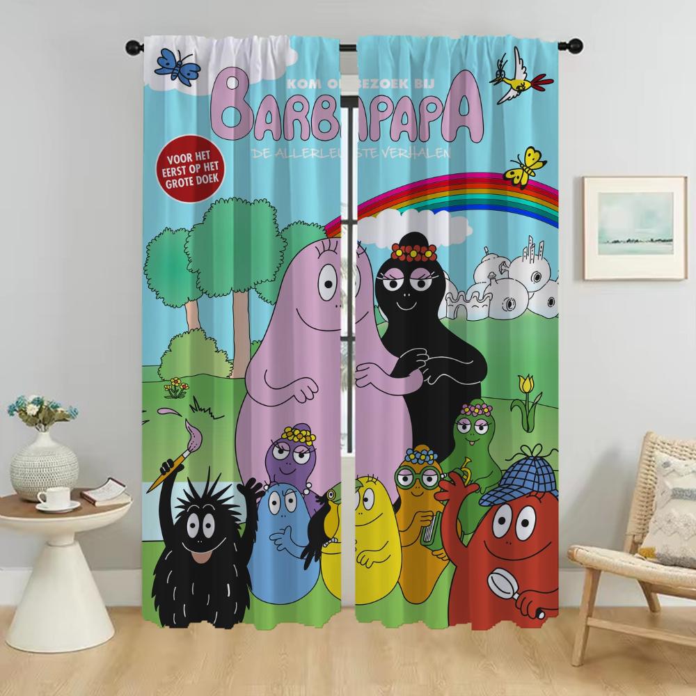 Les Barbapapas Home Interior Curtains for Living Room Curtain Shades Halloween Decoration Tulle for Bedroom Curtains 2 Pieces