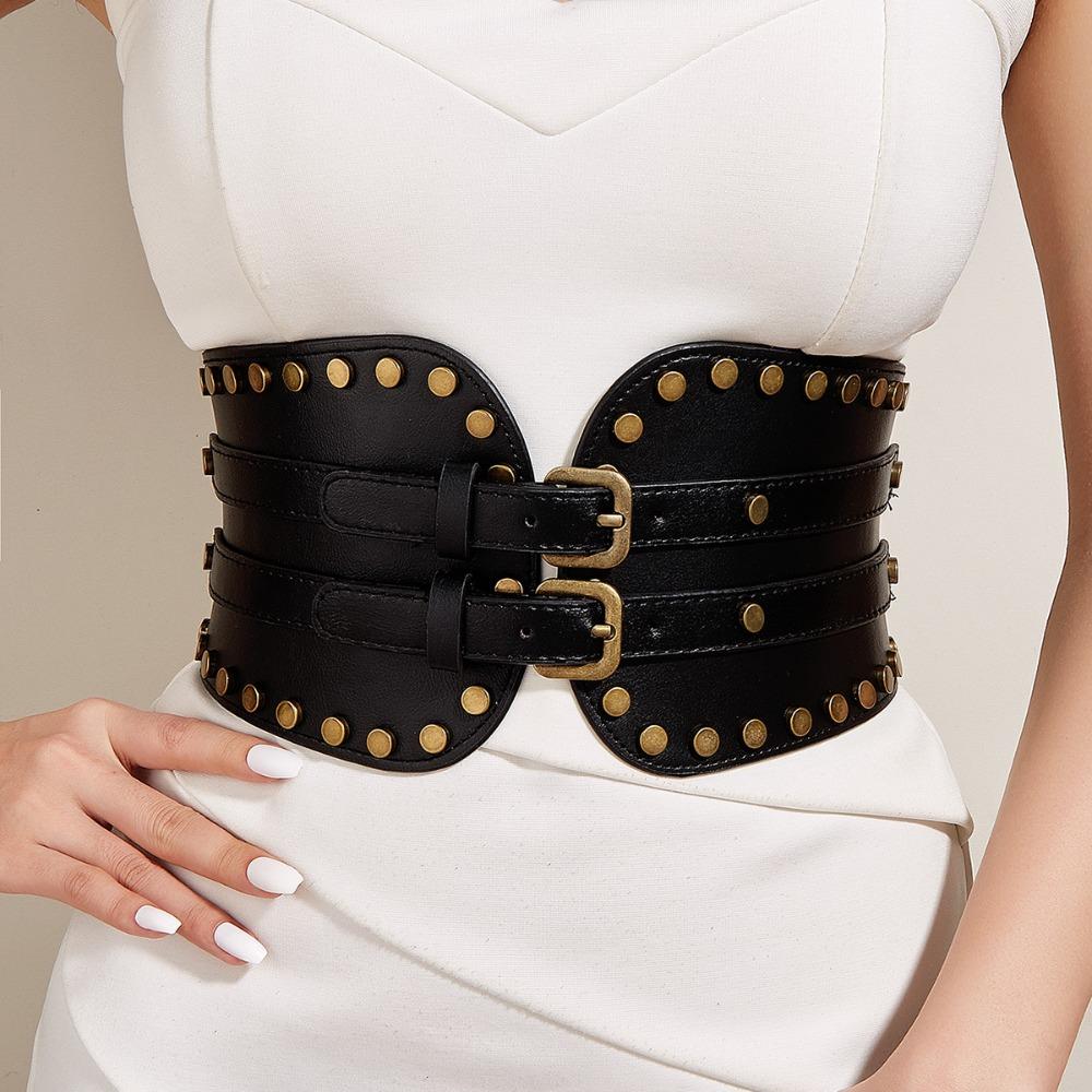 PU Leather Rivet Belt Spicy Girl Wide Waistband Elegant Pu Leather Corset  Ladies