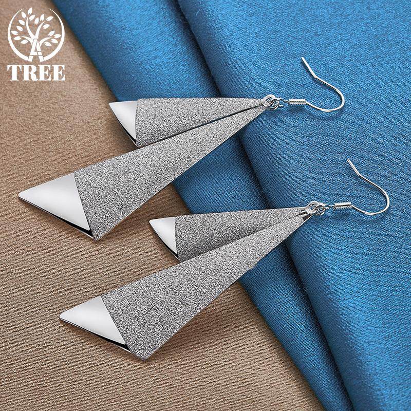 925 Sterling Silver Frosted Long Geometric Drop Earrings  Jewelry